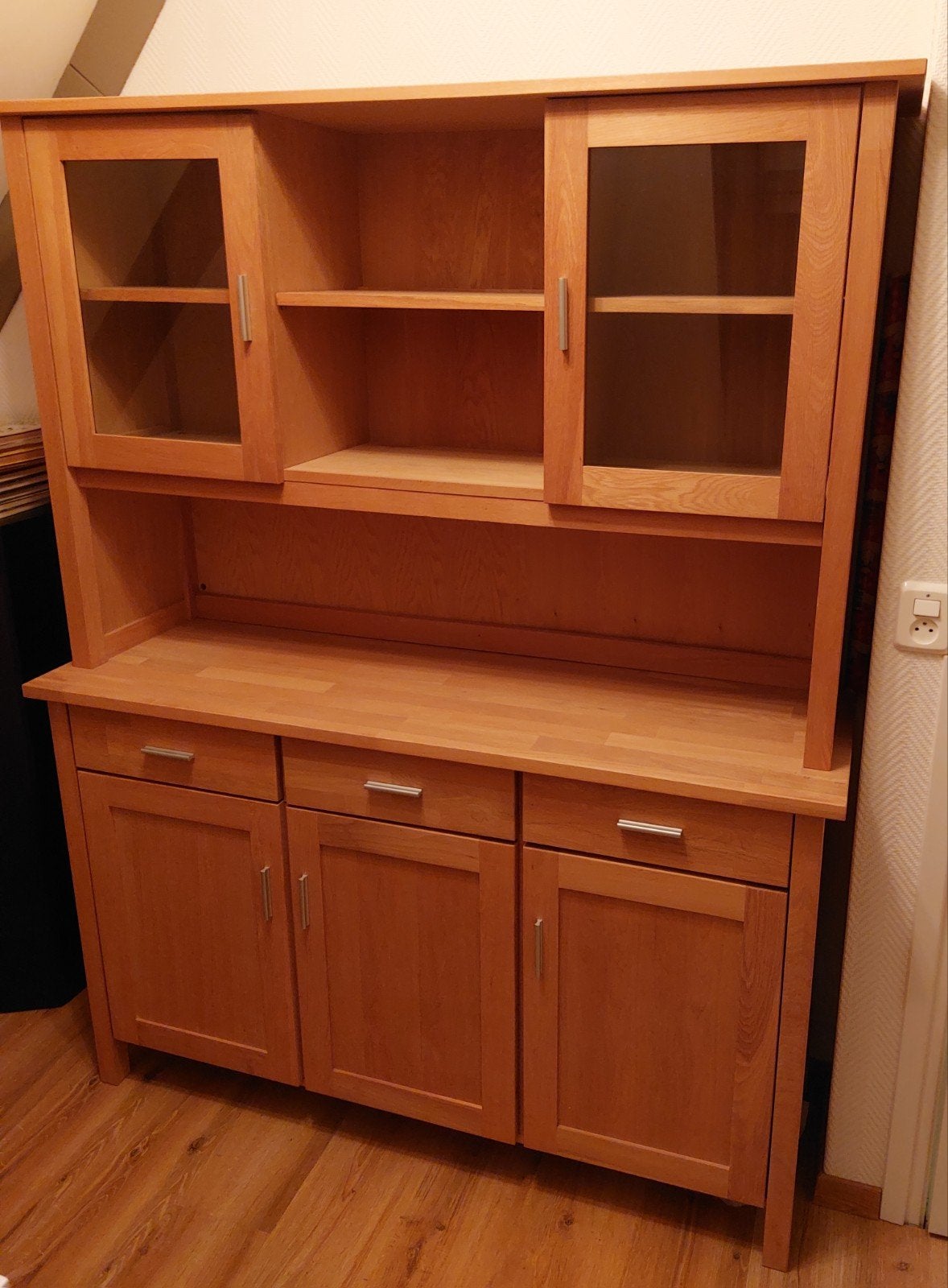 Eiken dressoir met vitrinekast, Ophalen, Glas, Gebruikt, Modern landelijk