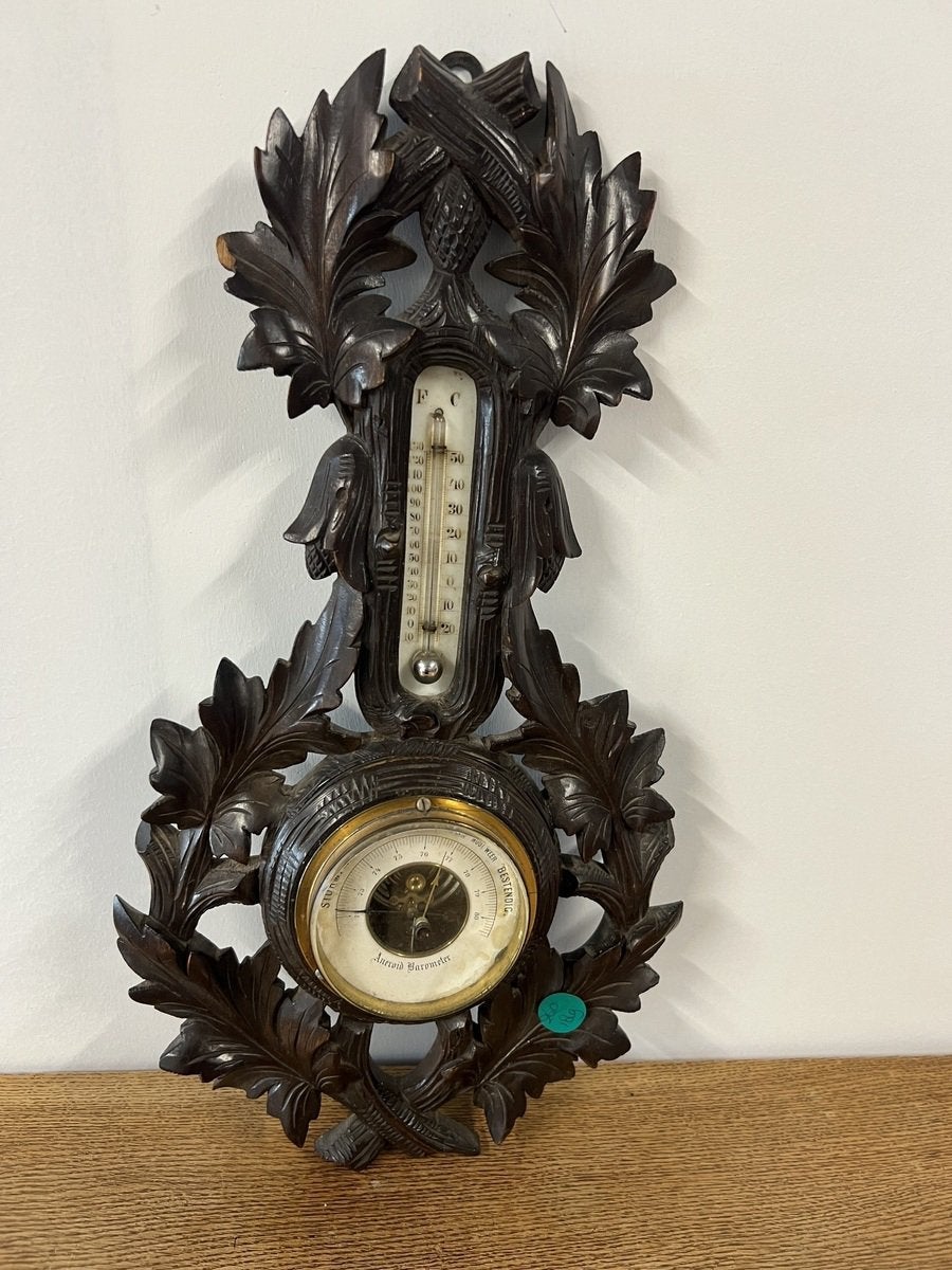Kavel 395 - Antiek houtgestoken Barometer en Thermometer, Ophalen of Verzenden, Zo goed als nieuw