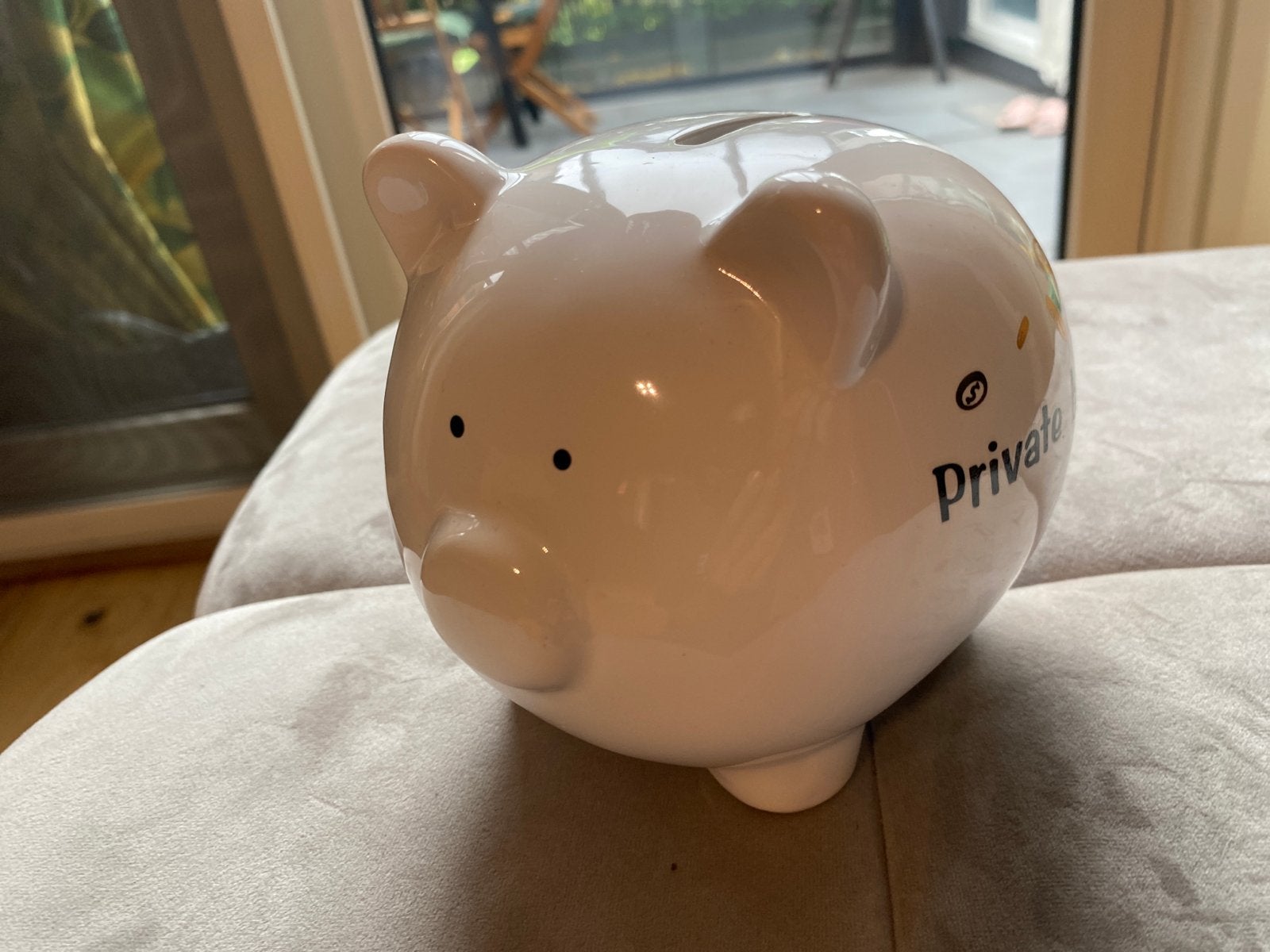 Spaarpot varken 'Private bank', Ophalen of Verzenden, Zo goed als nieuw, Steen, Aardewerk of Keramiek, Dier