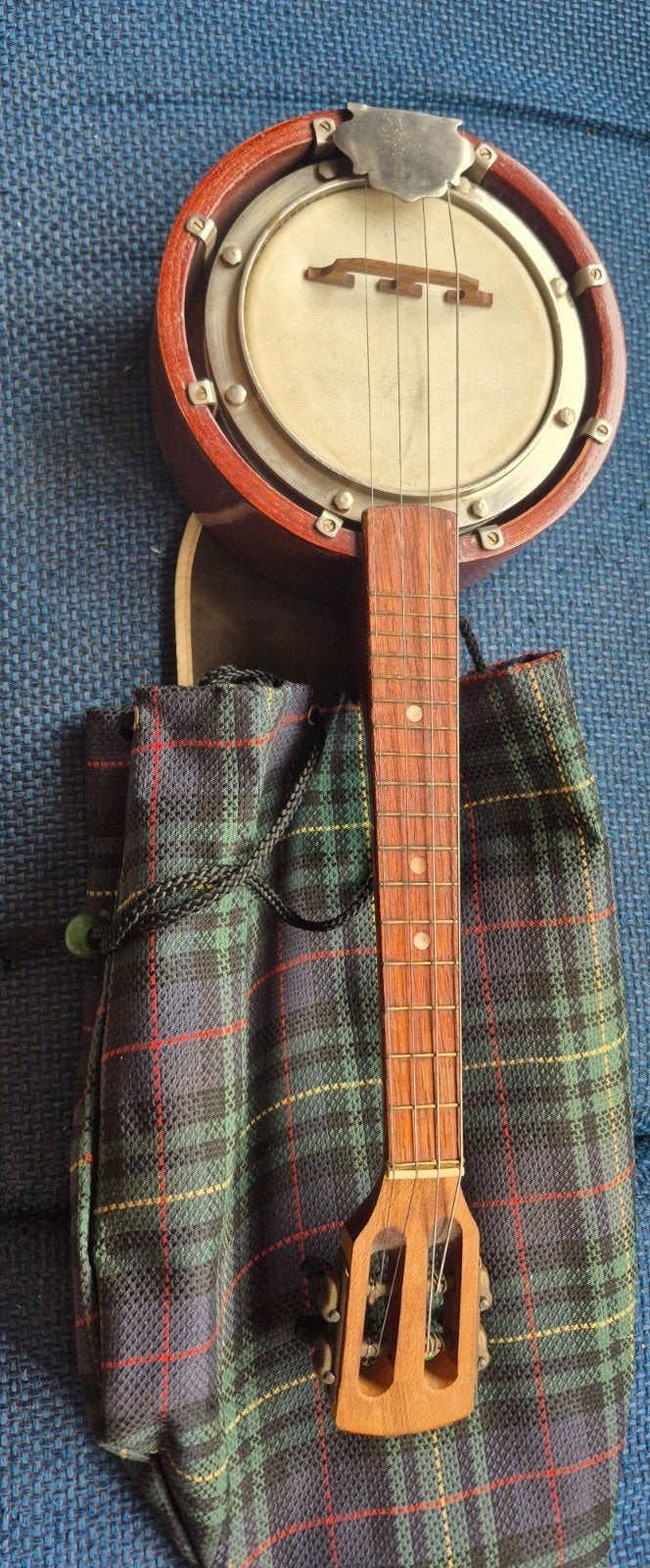 Vintage Banjo Ukulele met Schotse Ruit Draagtas, Ophalen of Verzenden, Gebruikt