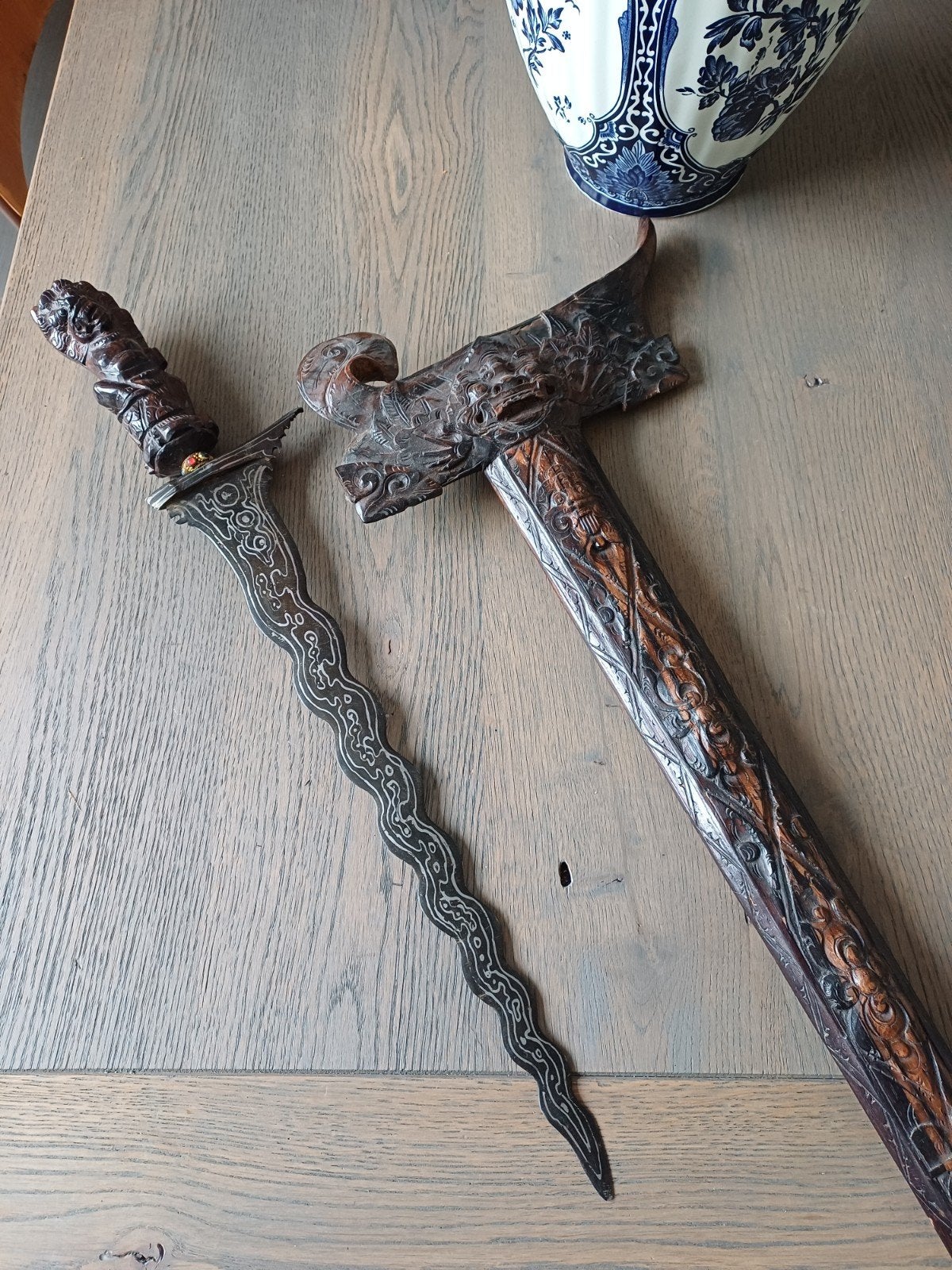 Balinese Keris/ Kris met rijk Pamor Lemmet (golvend), Antiek en Kunst, Kunst | Niet-Westerse kunst, Ophalen of Verzenden