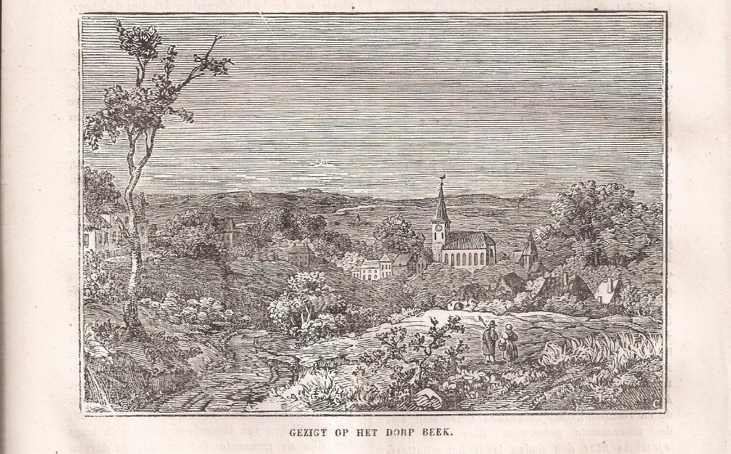 Beek Gezicht op het dorp Beek Houtgravure 1841, 10 cm, 1800 - 1899, Stadsgezicht, Ophalen of Verzenden