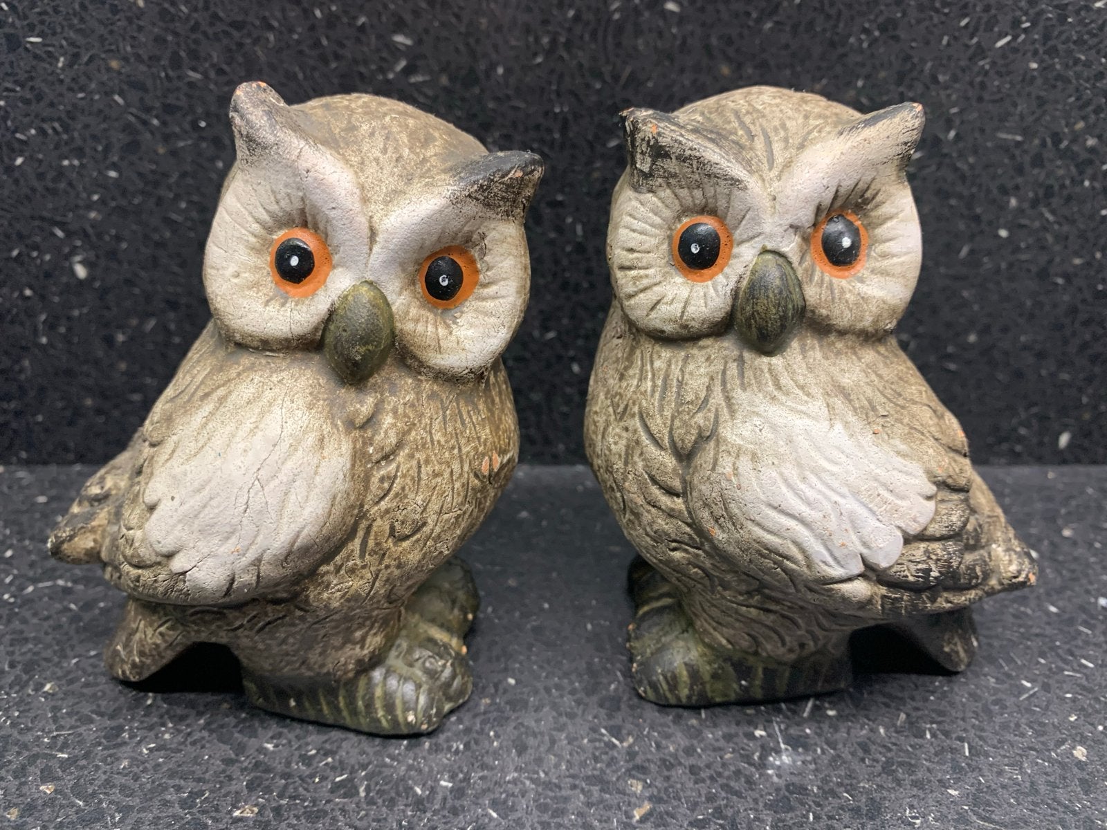 Set van 2 Vintage Uilen Beeldjes - Decoratief, Vintage, Gebruikt, Ophalen of Verzenden, Grijs