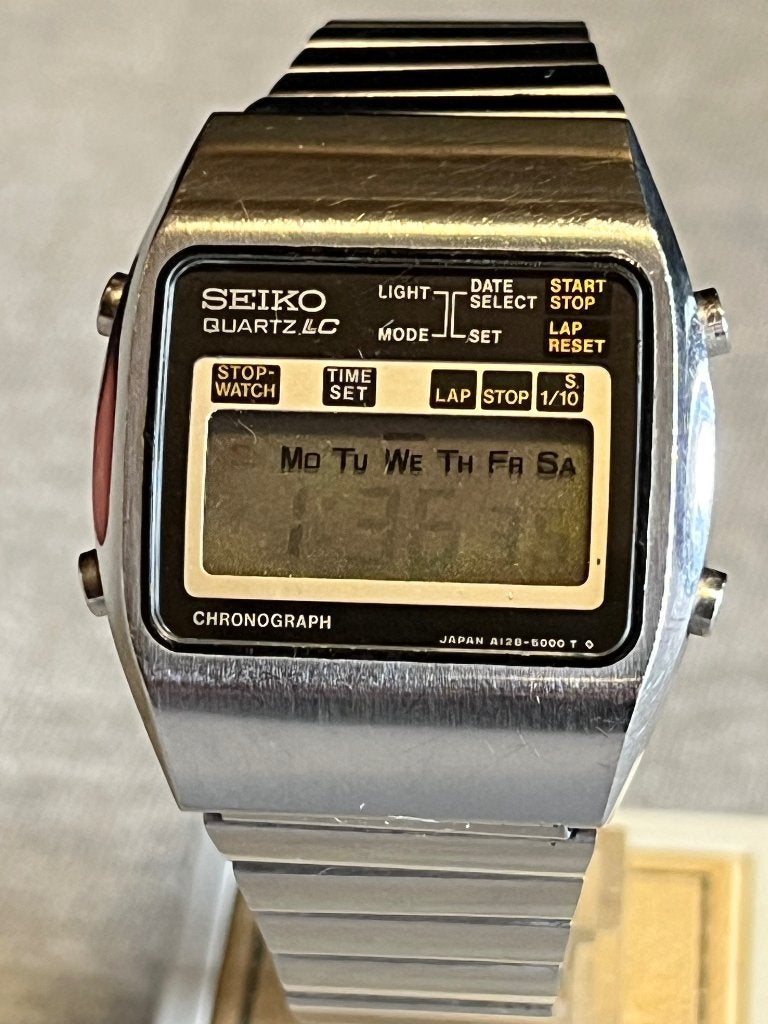 Seiko Quartz LC Chronograph A128-5000 Staal, Gebruikt, Staal, Polshorloge, Ophalen of Verzenden