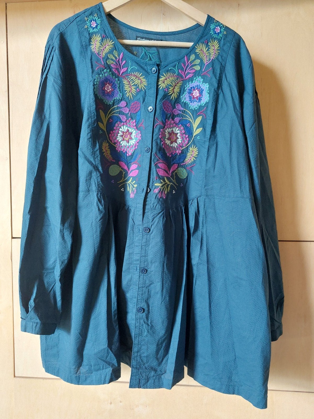 Bloemenblouse Gudrun Sjoden donkerblauw met borduursel XL., Ophalen of Verzenden, Zo goed als nieuw, Blauw, Blouse of Tuniek