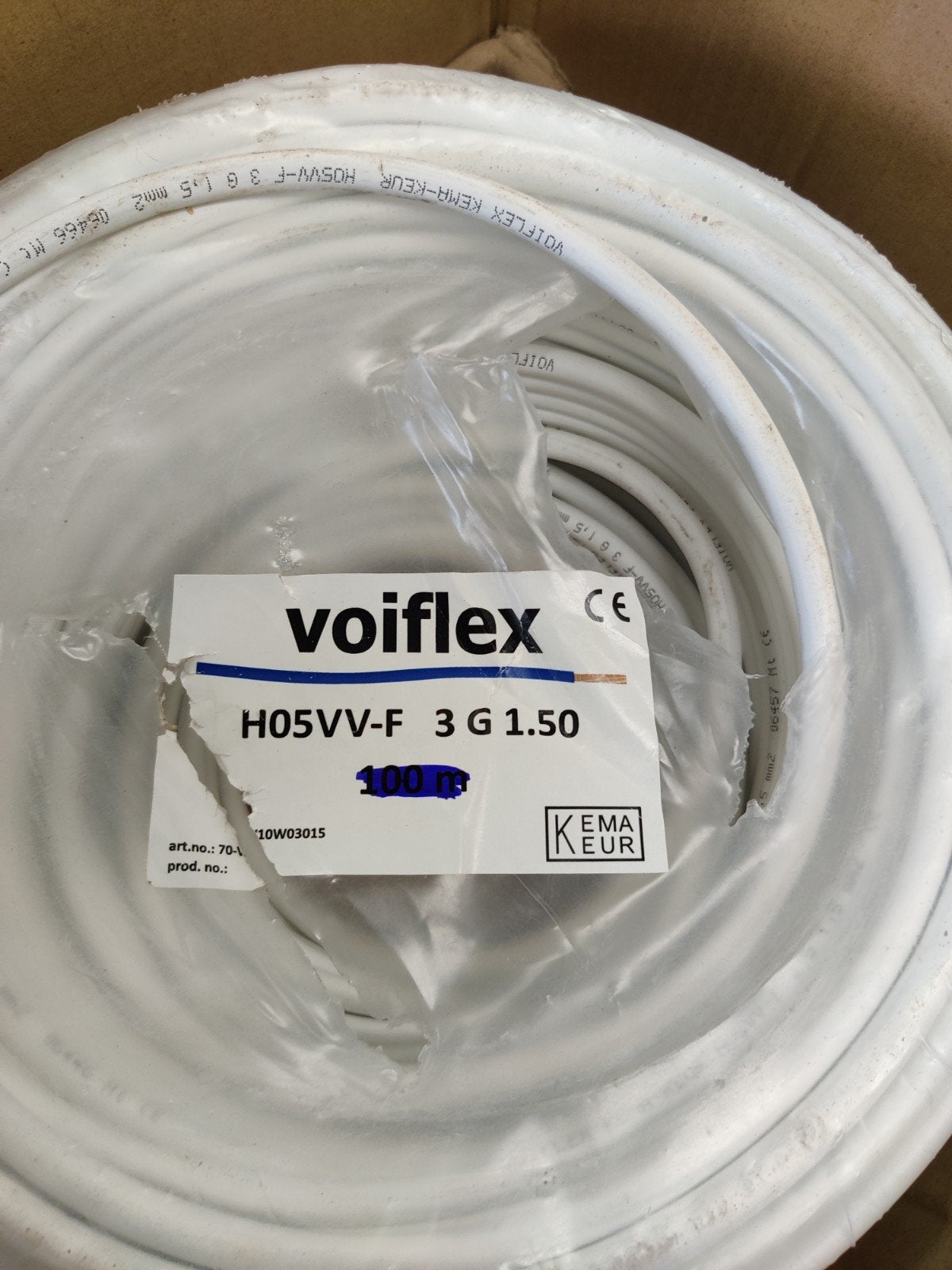 Nieuw 3-aderig wit snoer 3x1,5 mm - per meter, Doe-het-zelf en Verbouw, Elektra en Kabels, Ophalen, Nieuw, Kabel of Snoer