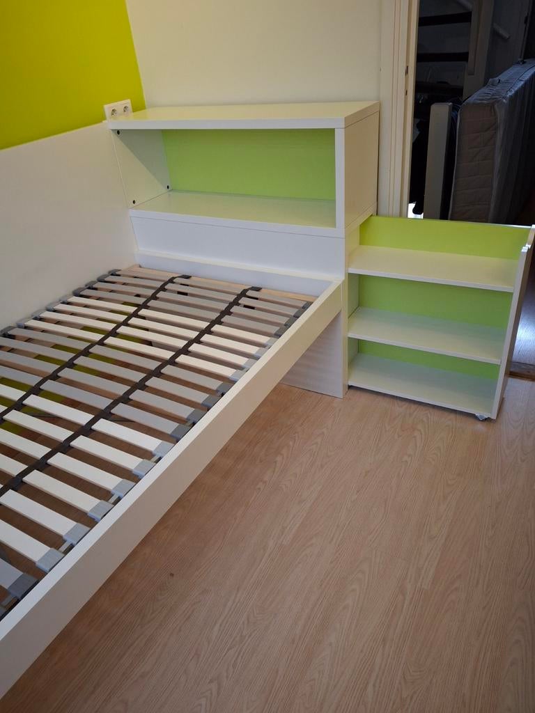 IKEA FLAXA bed met opbergruimte en lattenbodem, Huis en Inrichting, Ophalen, 90 cm, Eenpersoons, Wit