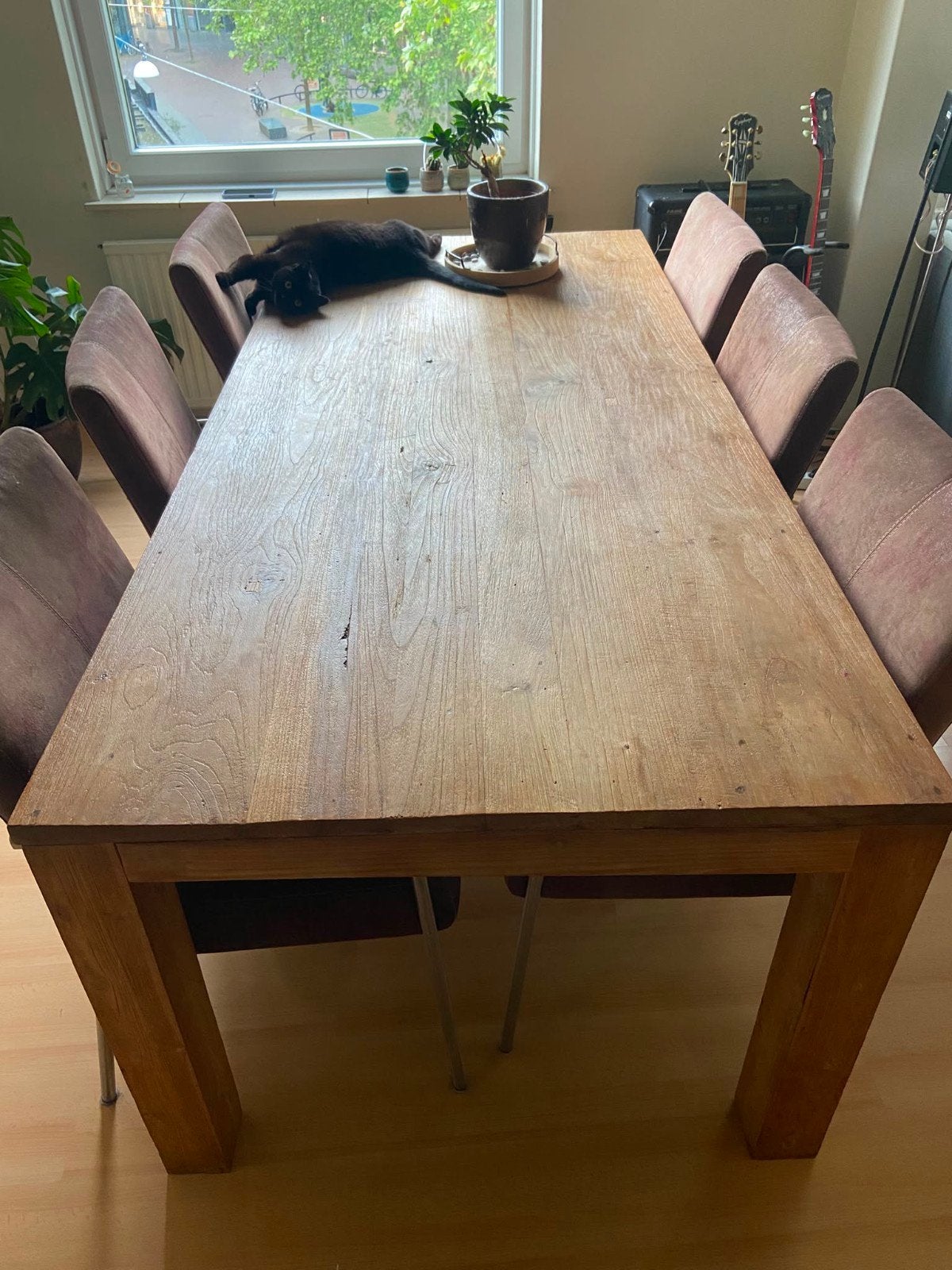 Robuuste eettafel 220x100x80cm, Huis en Inrichting, Ophalen, Gebruikt, 100 tot 150 cm, 200 cm of meer