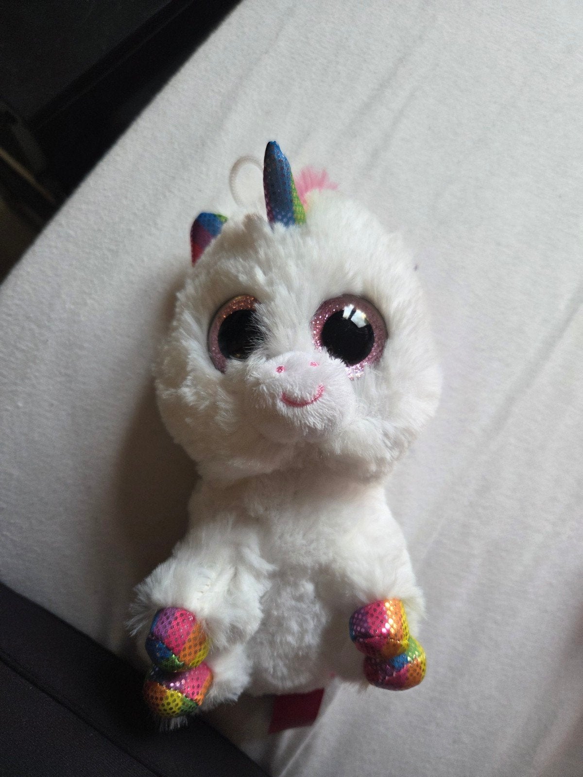Ty Beanie Boo Eenhoorn Knuffel - Wit met Regenboogdetails, Eenhoorn, Ophalen of Verzenden, Klein (minder dan 20 cm), Wit