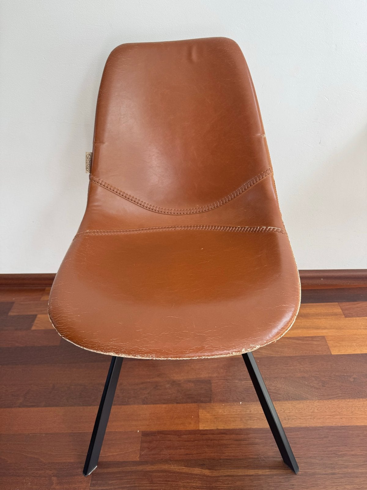 GRATIS 4 Dutchbone stoelen bruin leer en metaal, gebruikt, Ophalen, Gebruikt, Bruin, Leer