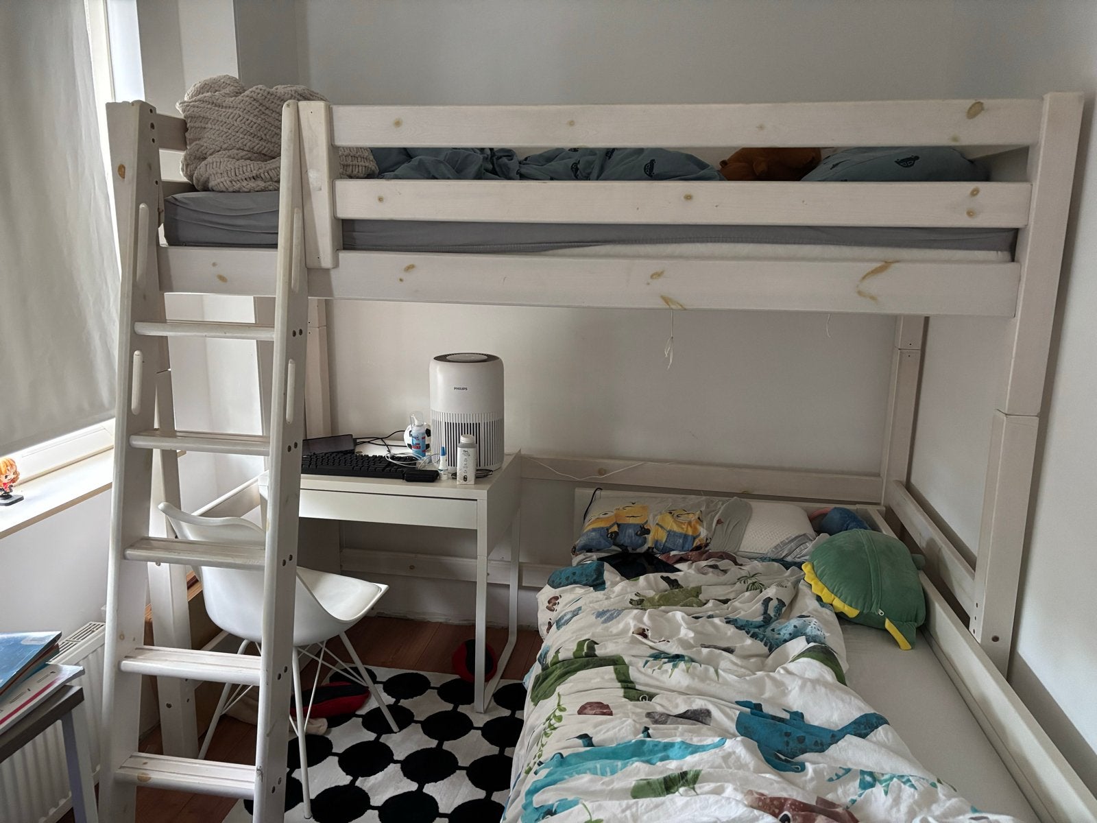 Stevig wit houten stapelbed met bureau ruimte, Gebruikt, 90 cm, Eenpersoons, Ophalen of Verzenden