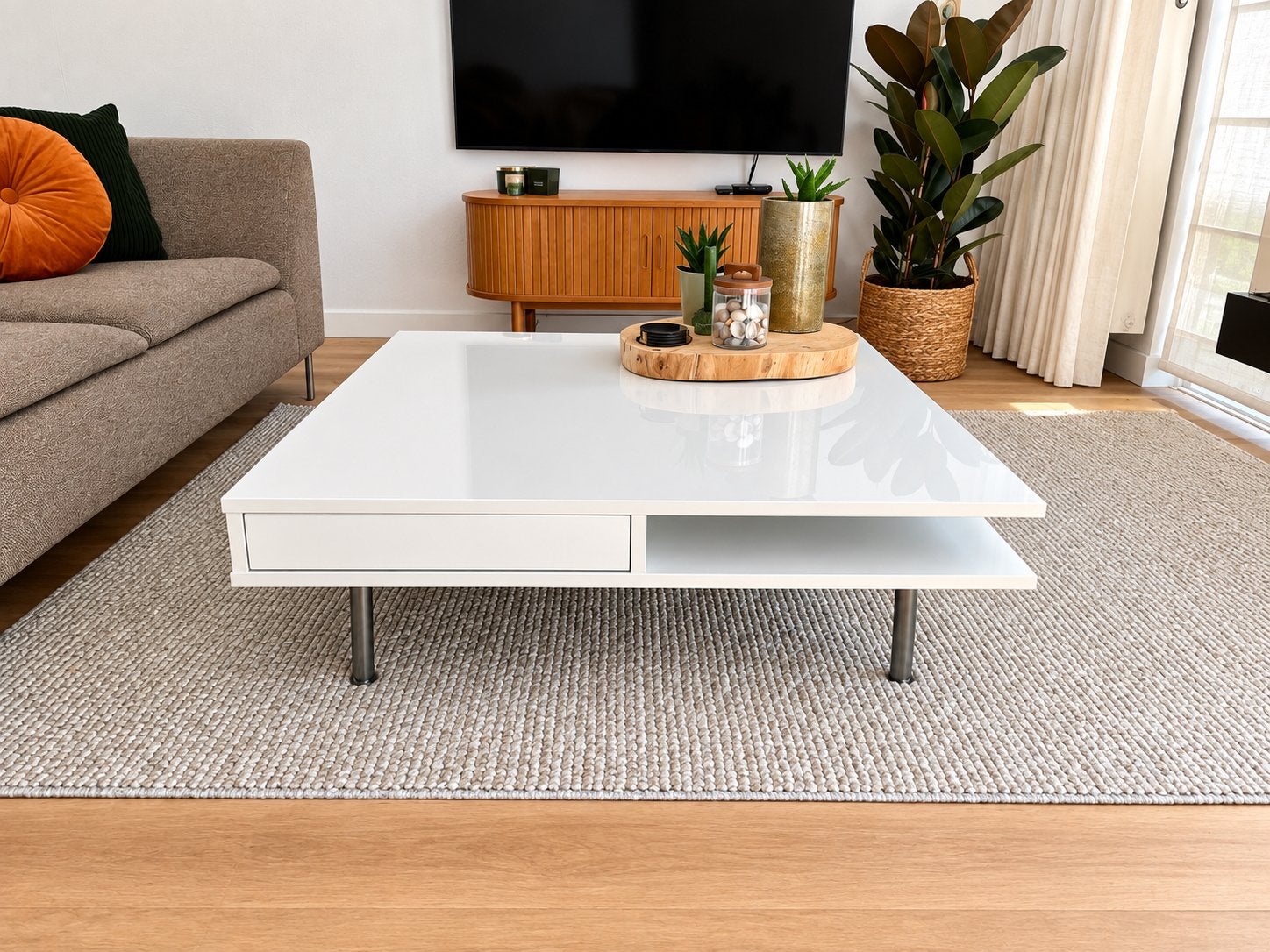 Salon tafel vierkant, Huis en Inrichting, Ophalen, Kunststof, Gebruikt, 50 tot 100 cm