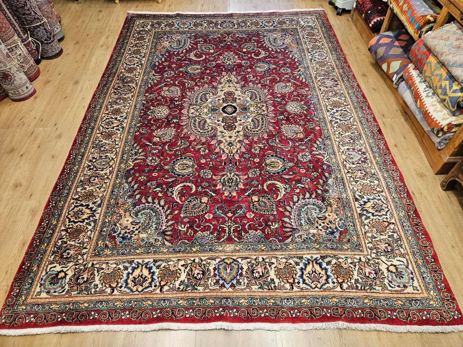 Handgeknoopt perzisch tapijt tabriz 337x226, Info@SlatsAntiek.nl, Perzisch, Ophalen of Verzenden, 200 cm of meer