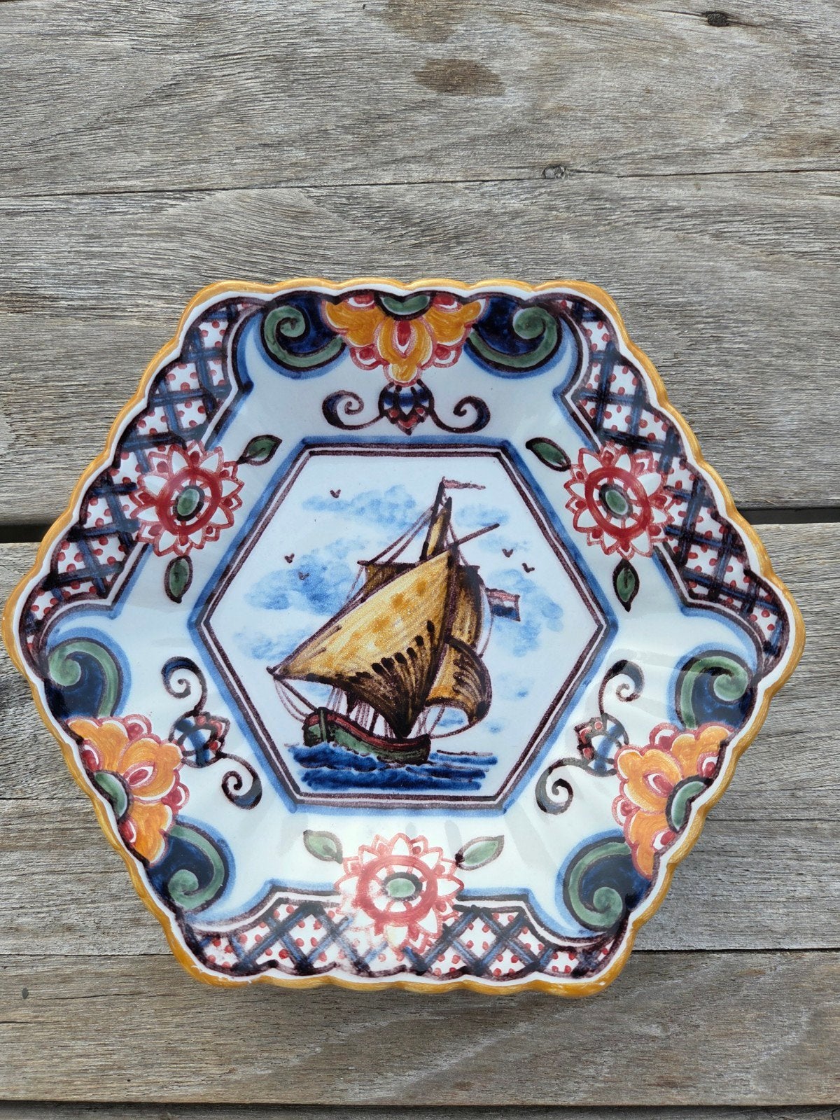 Vintage Makkum Altena & Krooyenga wandbord met schip, Antiek en Kunst, Antiek | Wandborden en Tegels, Ophalen of Verzenden