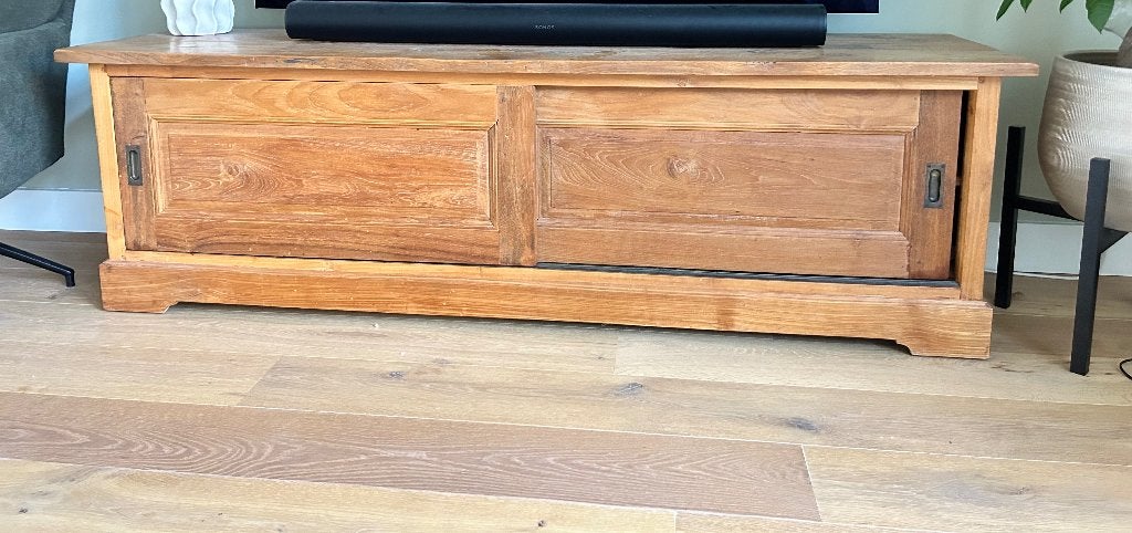 Eikenhouten TV meubel, Ophalen, Gebruikt, 150 tot 200 cm, Eikenhout