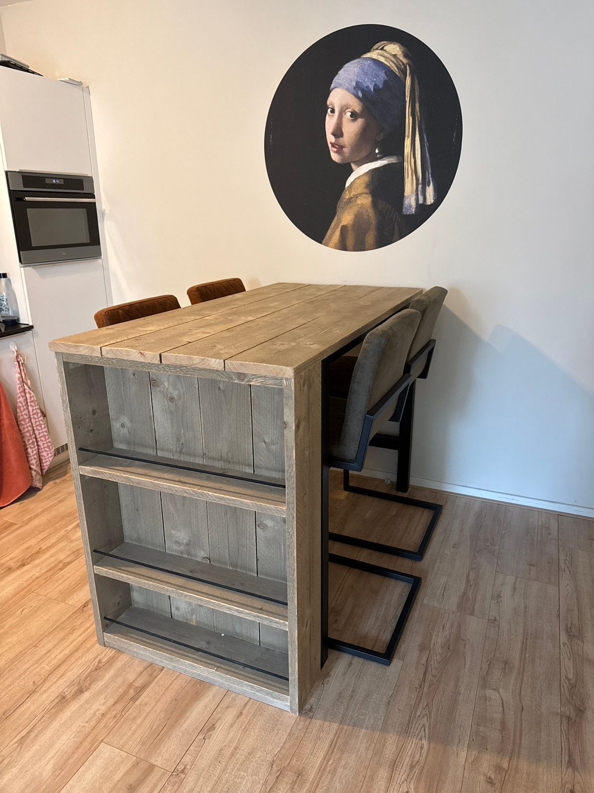Steigerhouten Bartafel met Stoelen - 160x79x110 cm, Gebruikt, 150 tot 200 cm, Vier personen, Rechthoekig