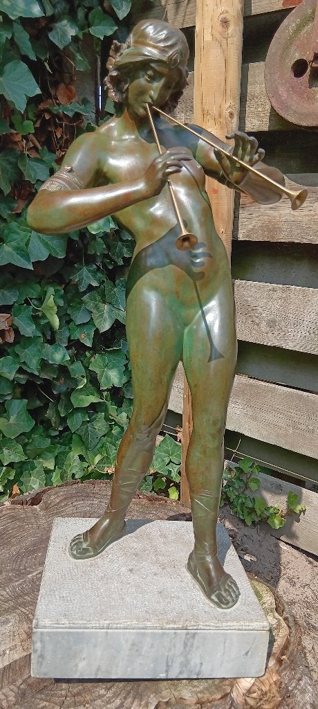 Art Nouveau Jugendstill Carl BINDER brons hoogte 62,5 cm., Ophalen, Art nouveau, 50 - 100 cm, Meerkleurig