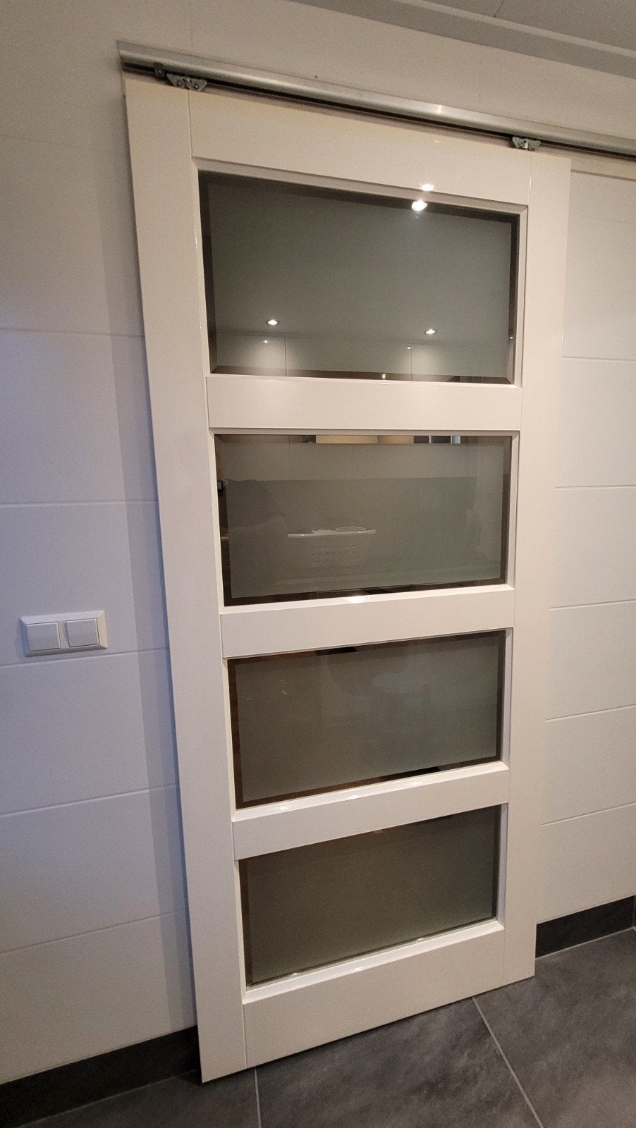 Witte schuifdeur met glaspanelen, Ophalen, 80 tot 100 cm, Binnendeur, Zo goed als nieuw