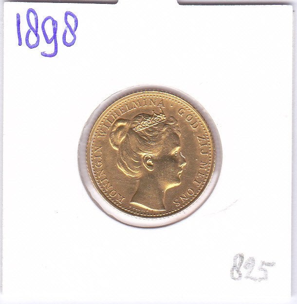 Schaars gouden tientje 1898 Kroningsjaar voor 825 euro, Koningin Wilhelmina, Losse munt, 10 gulden, Goud