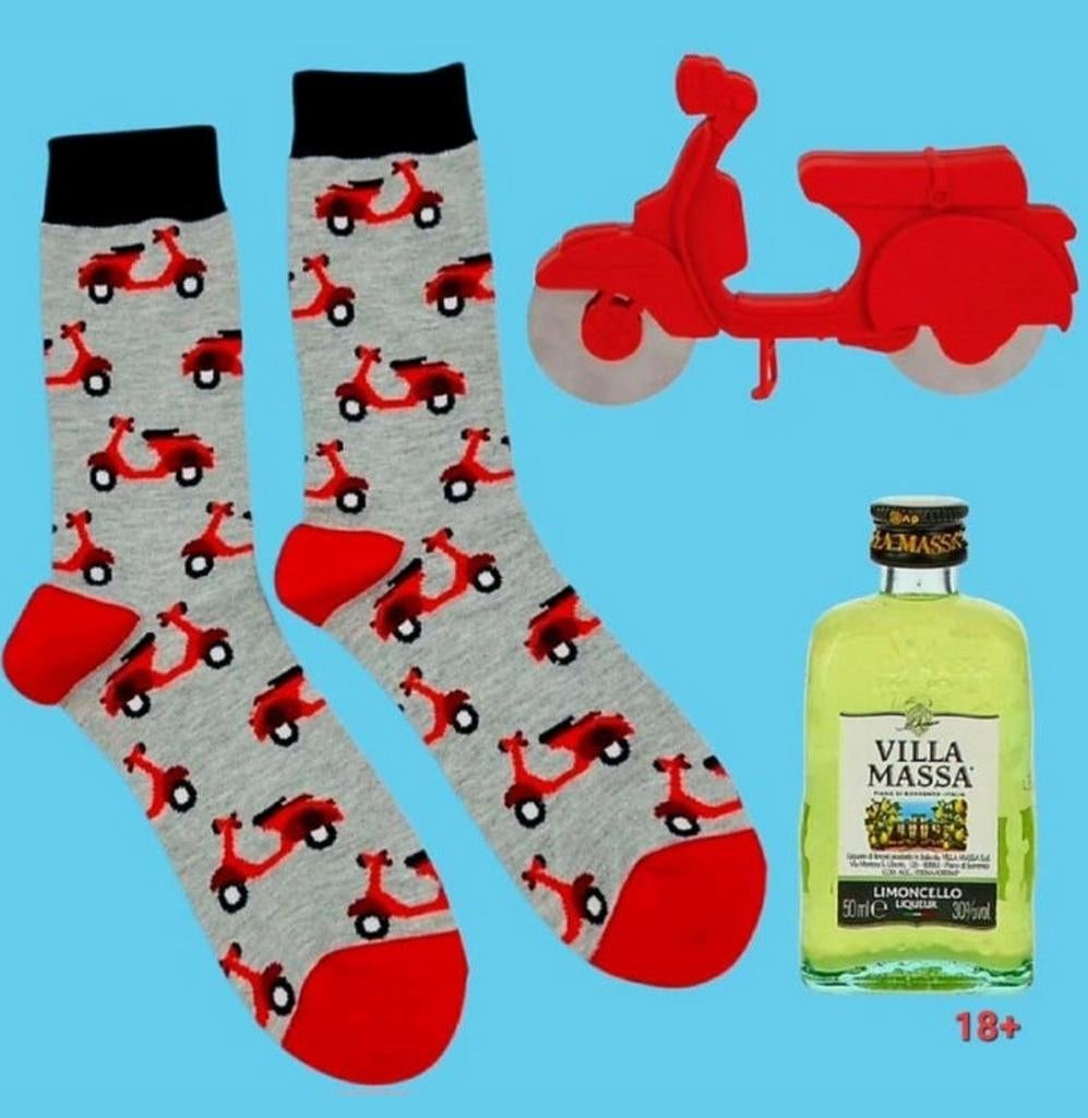 SCOOTER SOKKEN + SCOOTER (PIZZA SNIJDER) + FLESJE LIMOCELLO, Ophalen of Verzenden, Nieuw, Overige maten, Overige kleuren