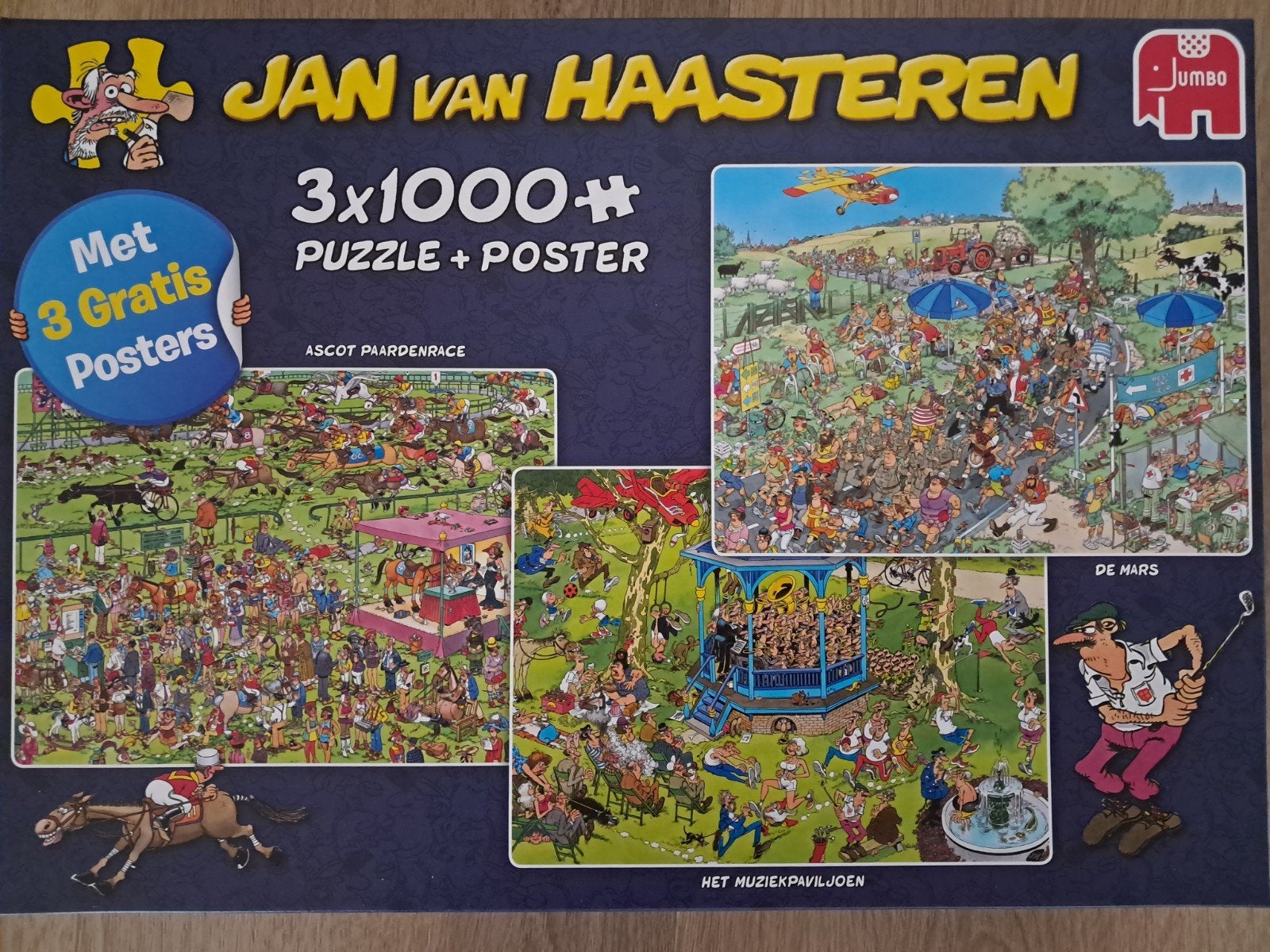 Jan van Haasteren Puzzel 3x1000 Stukjes, Hobby en Vrije tijd, Ophalen, 500 t/m 1500 stukjes, Zo goed als nieuw, Legpuzzel