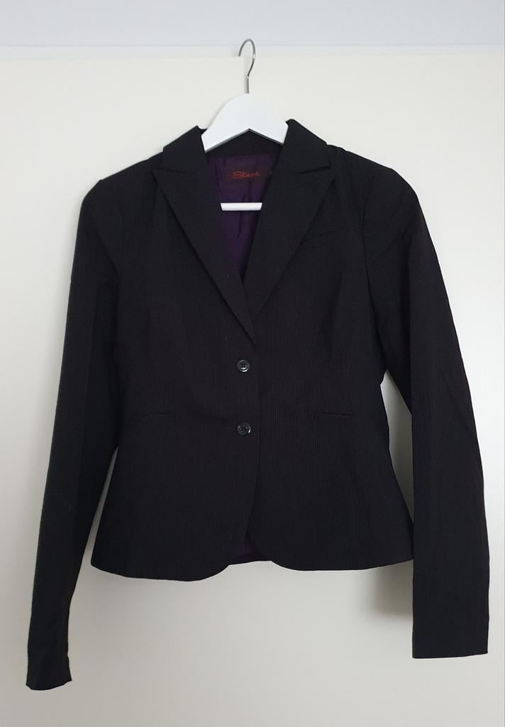 Steps zwart grijs krijtstreep jasje en capribroek 36, Kleding | Dames, Ophalen of Verzenden, Zo goed als nieuw, Maat 36 (S), Zwart