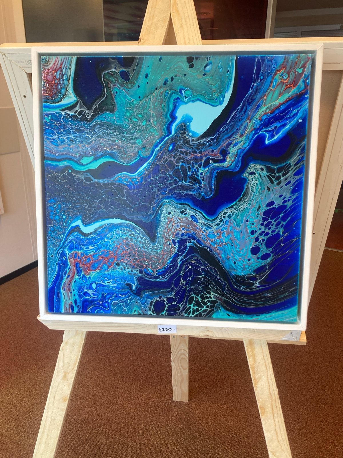 Abstracte kunst: Blauwe en turquoise acryl gietkunst, Ophalen