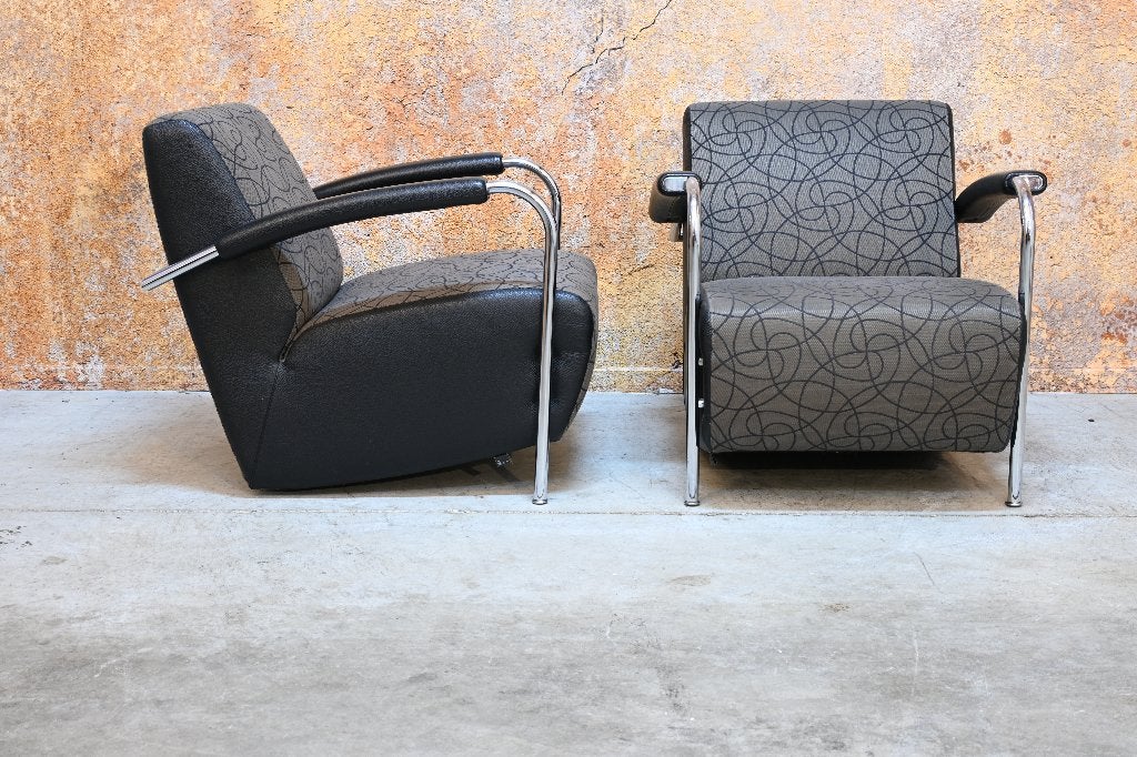 ZGANieuw 2 grijze stoffen Leolux Scylla design fauteuils, Leolux, Leolux, 75 tot 100 cm, Ophalen of Verzenden