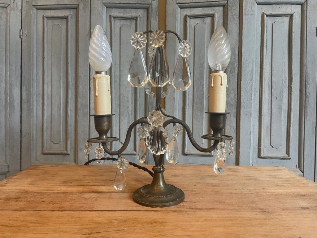 Sfeervol Antiek Tafellamp Schemerlampje met pegels Frans, Antiek en Kunst, Ophalen of Verzenden