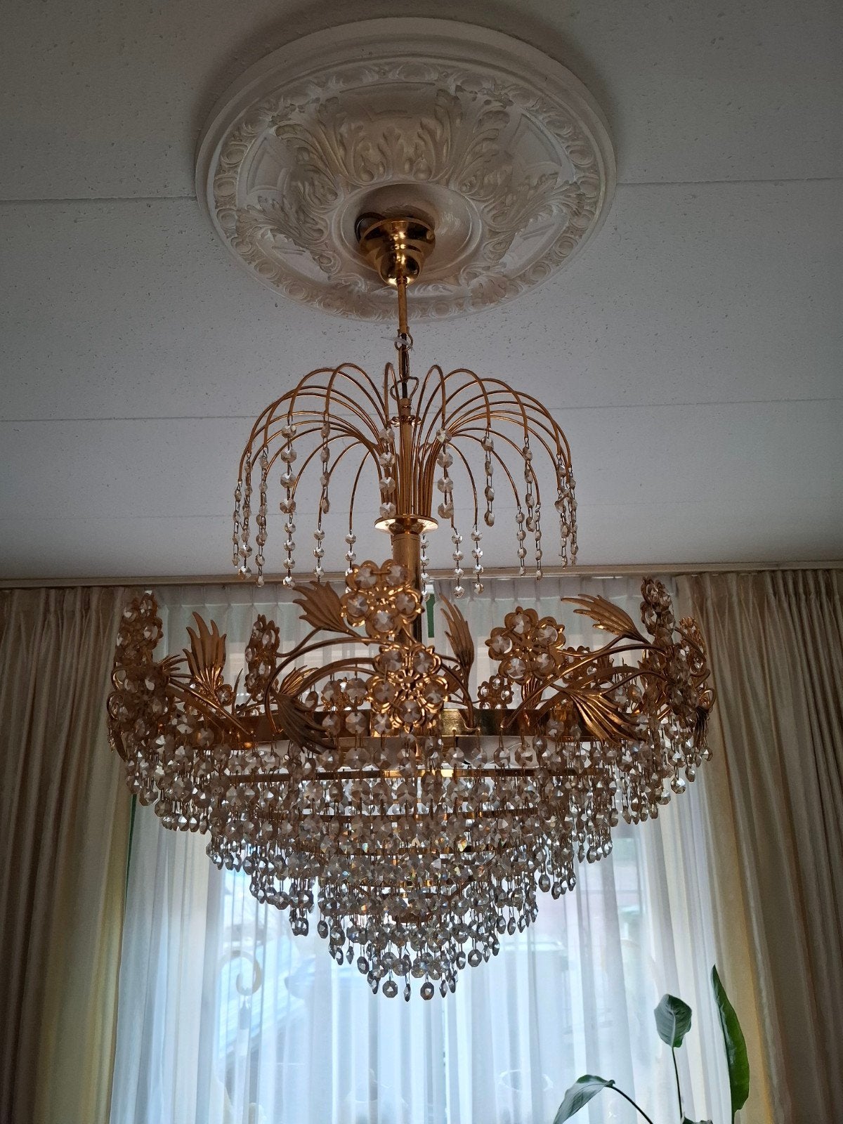 Gouden Kroonluchters 2st met Kristallen - Klassiek Design, Ophalen, Klassiek, Barok, Glamour, E14 (klein), Zo goed als nieuw