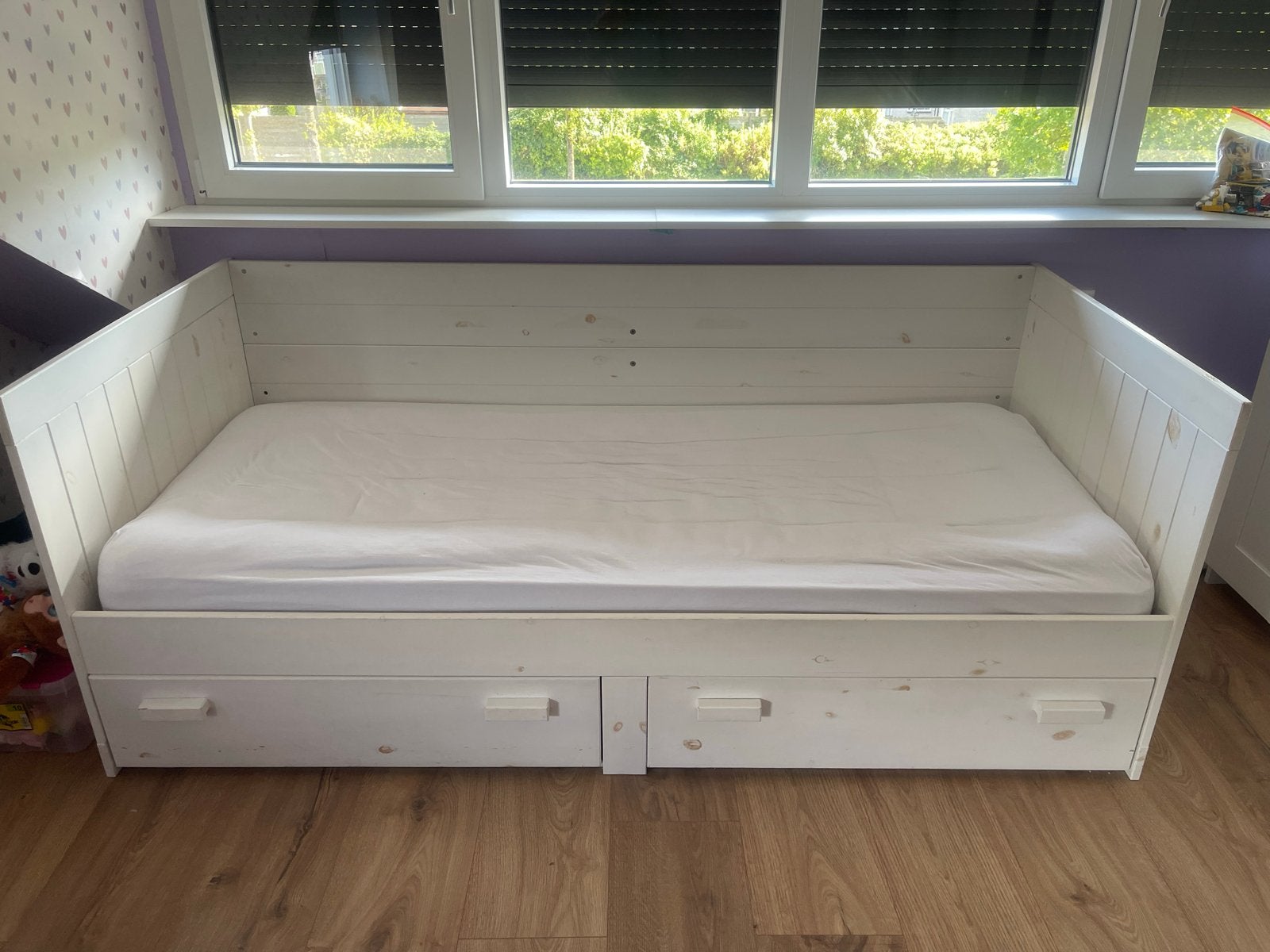 Wit houten bed met opberglades, Ophalen, Gebruikt, 90 cm, Eenpersoons