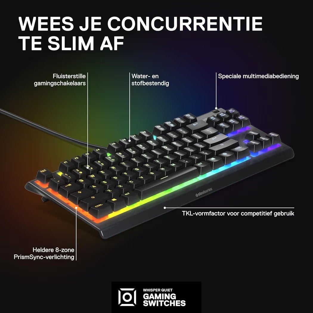 SteelSeries Apex 3 TKL Gaming Toetsenbord - Qwerty, Computers en Software, Toetsenborden, Verlichte toetsen, Ophalen of Verzenden