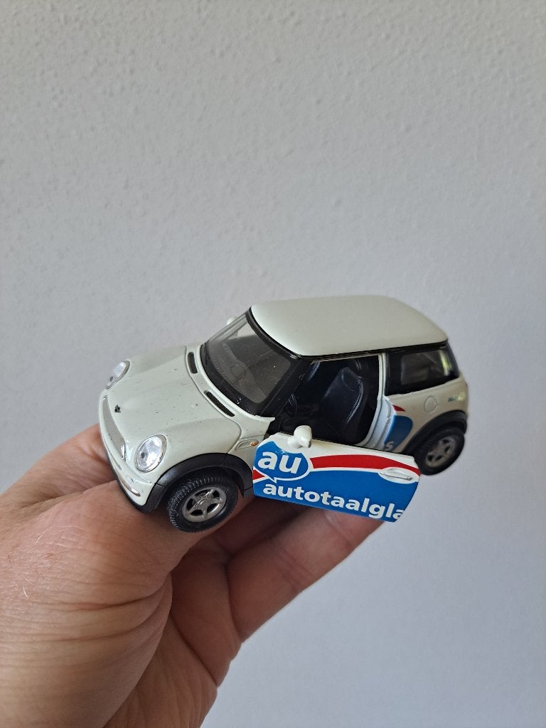 BMW Mini Cooper Schaalmodel 1:36 Welly opdruk 'autotaalglas', Ophalen of Verzenden, Zo goed als nieuw, Auto