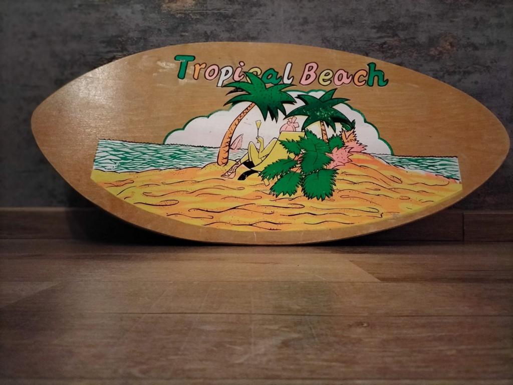 Vintage Houten Skimboard 'Tropical Beach', Watersport en Boten, Golfsurfen, Ophalen of Verzenden, Gebruikt, Overige typen