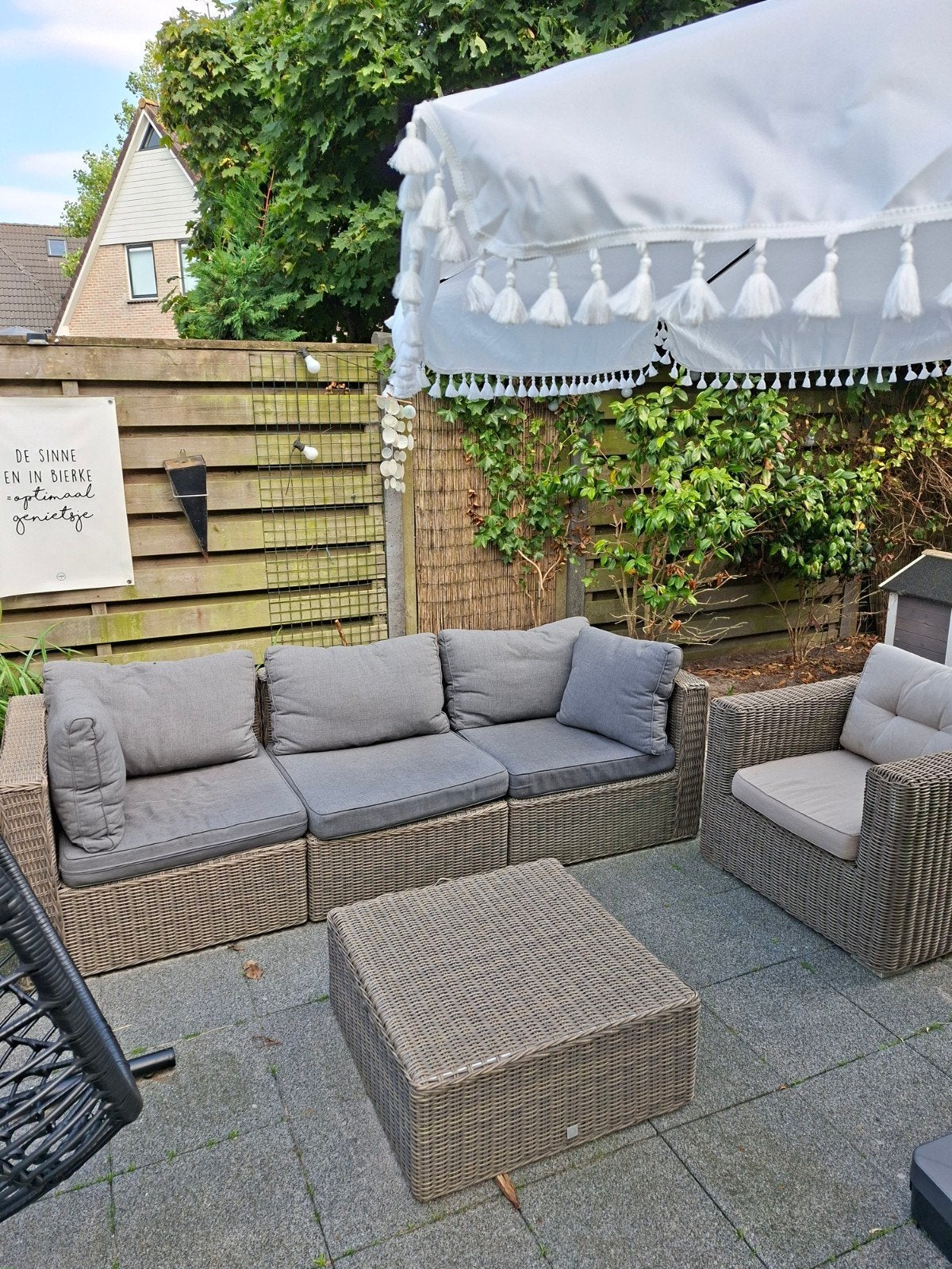 stevige kwaliteit tuinset te koop., Ophalen, 4 zitplaatsen, Rotan, Tuinset