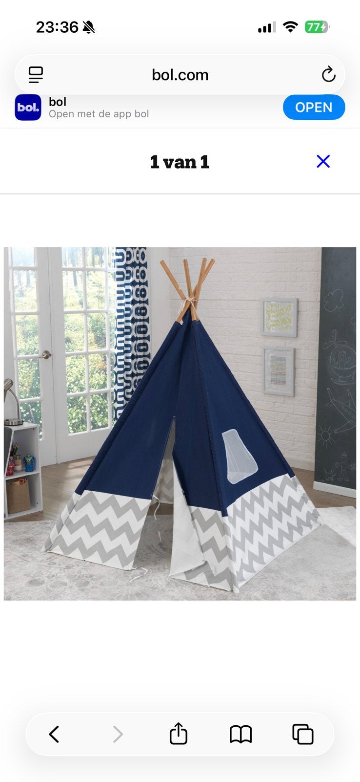 KidKraft Tipi tent voor kinderen, van canvas en bamboe, Ophalen, Zo goed als nieuw