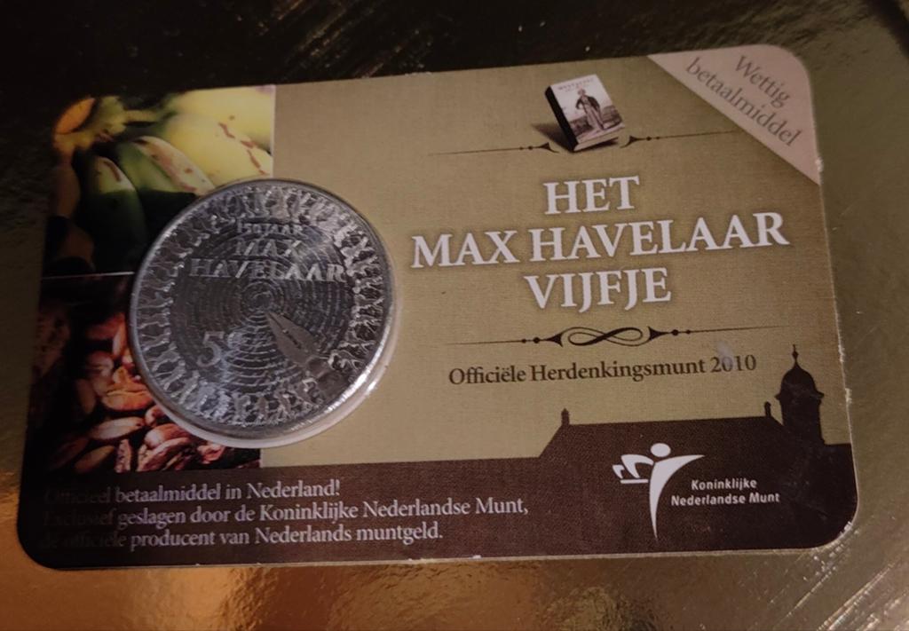 Max Havelaar vijfje coin card., Ophalen of Verzenden, Koningin Beatrix, Euro's