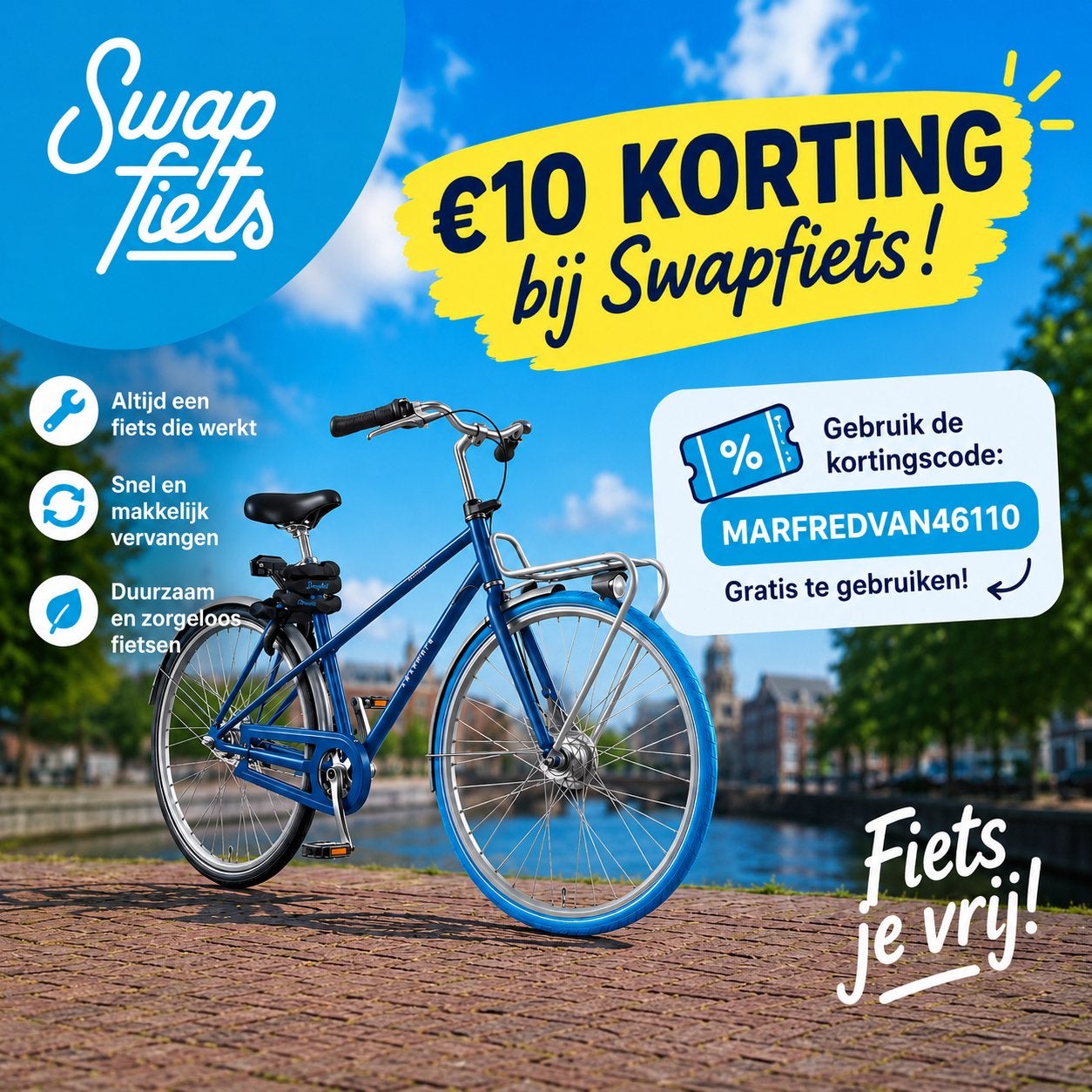 €10 korting/discount @ Swapfiets! MARFREDVAN46110, Eén persoon, Kortingsbon