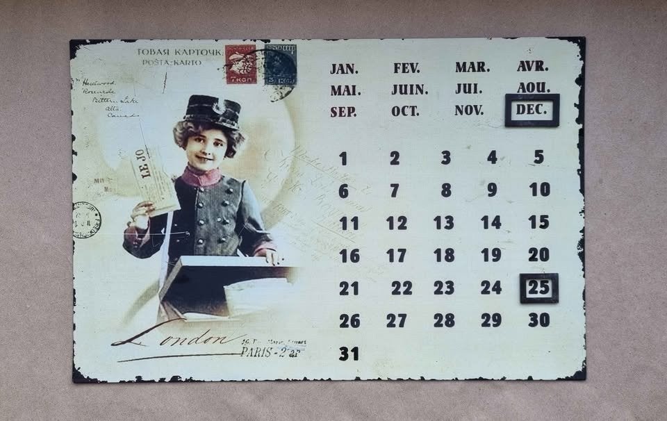 Retro kalender London-Paris, metaal + magnetische kadertjes, Diversen, Ophalen of Verzenden, Jaarkalender, Zo goed als nieuw