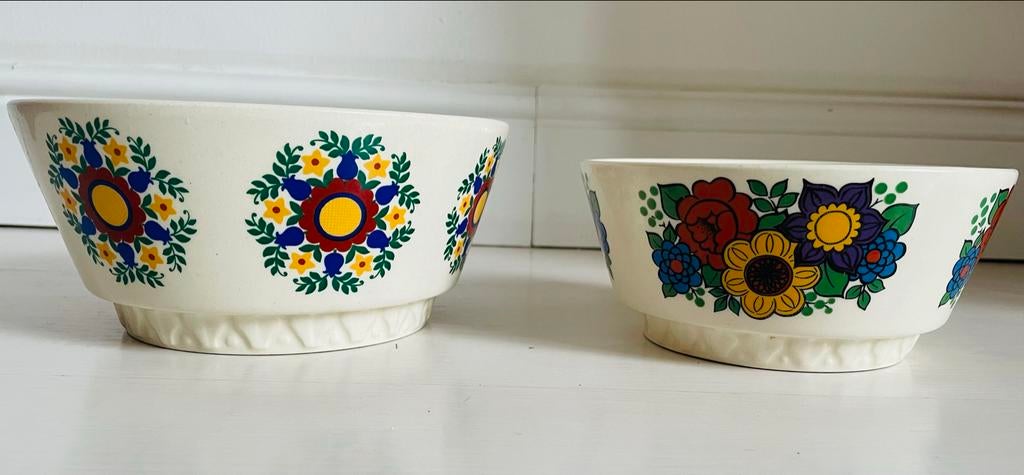 Vintage Torgau Heike schalen set (3 & 4) - DDR - retro bloem, Antiek en Kunst, Ophalen of Verzenden