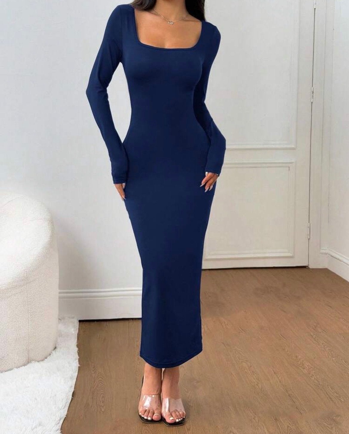 Elegante Donkerblauwe Bodycon Jurk - Maat M, Ophalen of Verzenden, Zo goed als nieuw, Blauw, Onder de knie