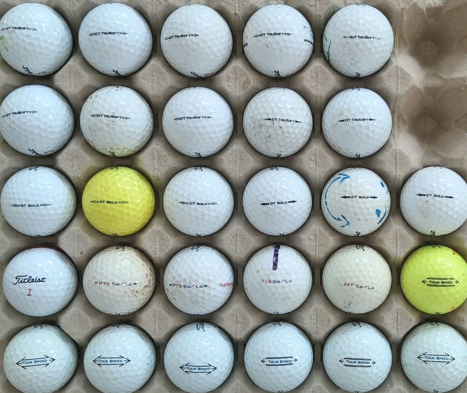 Titleist DT Trusoft,  DT Solo, PTS Solo en Tour Speed, Ophalen of Verzenden, Gebruikt, Bal(len), Overige merken