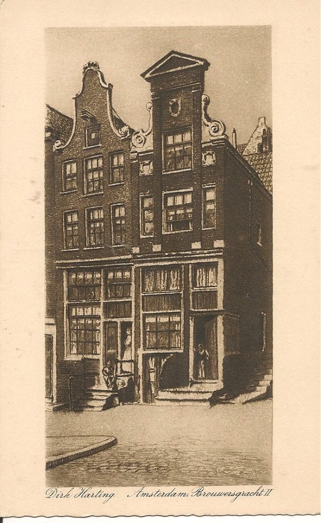 Ansichtkaart Brouwersgracht 11, Amsterdam -  Harting serie, Verzamelen, Ophalen of Verzenden, 1920 tot 1940, Ongelopen, Noord-Holland