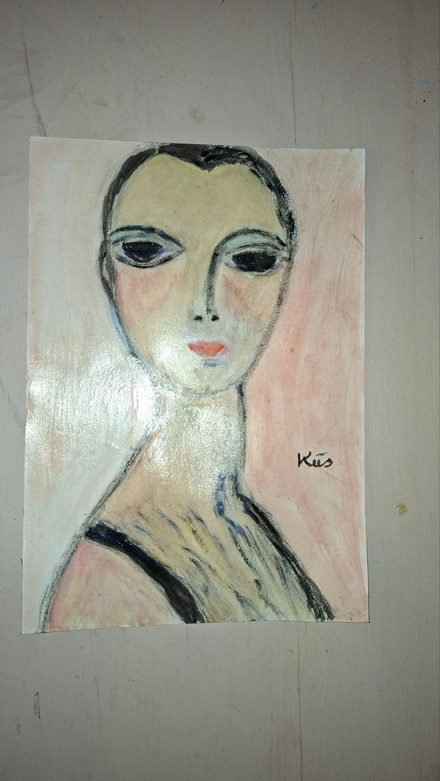 Vrouwelijk portret,, Antiek en Kunst, Kunst | Tekeningen en Foto's, Ophalen of Verzenden, Tekening, Gemengde techniek, Origineel