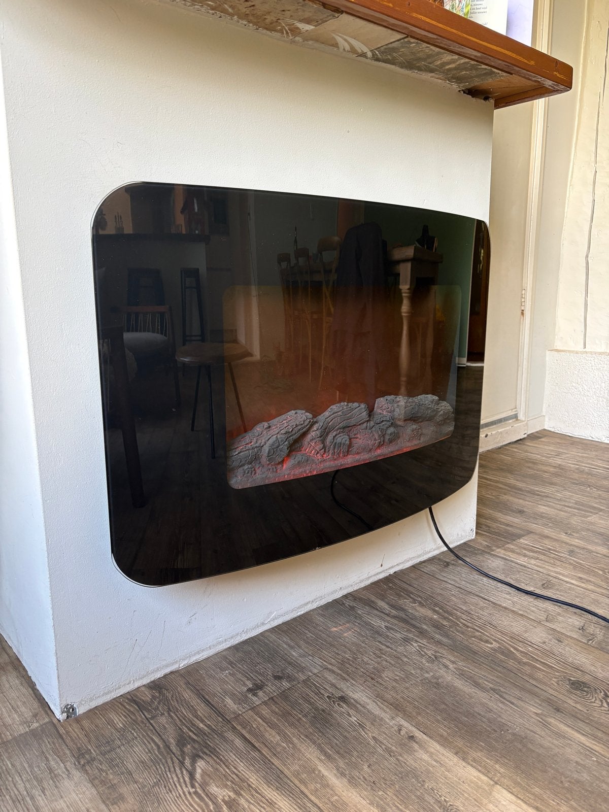 Hangende elektrische sfeerhaard met gebogen glas, Ophalen, Zo goed als nieuw, Hangende haard, Elektrische haard