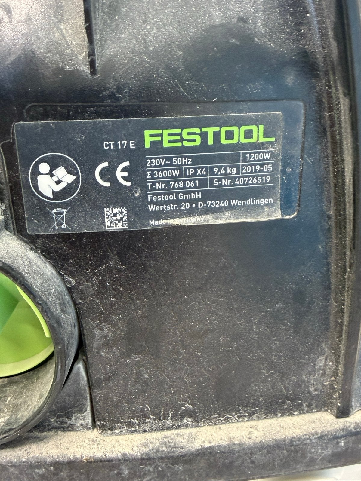 Festool CT 17 E Industriële Stofzuiger 1200W, Stofzak, Inclusief accessoires, Gebruikt, Ophalen of Verzenden