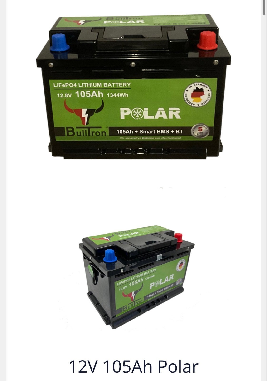 Bulltron Polar LiFePO4 Lithium Accu 12.8V 105Ah 1344Wh, Caravans en Kamperen, Camper-accessoires, Ophalen of Verzenden, Nieuw