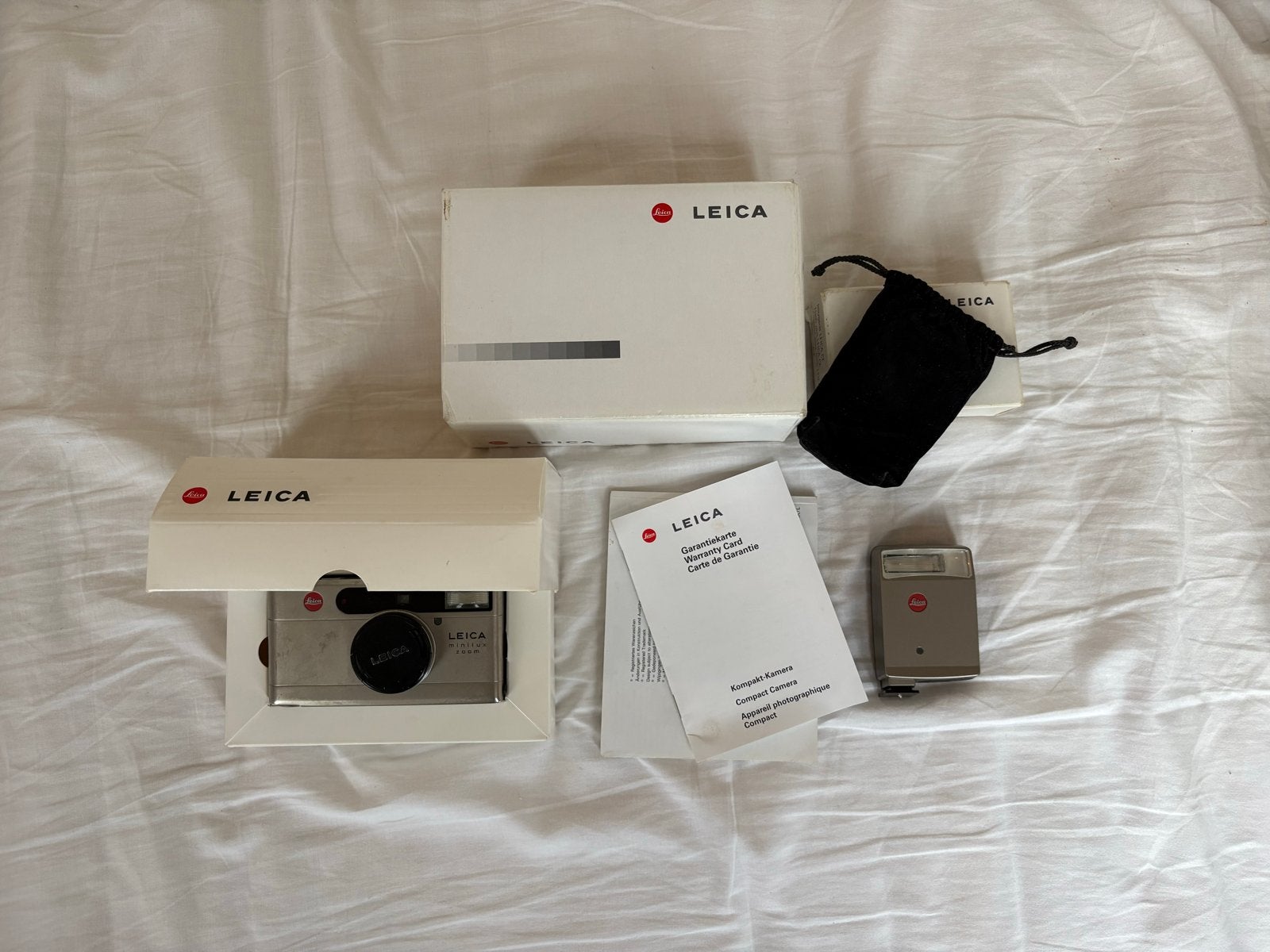 Leica Minilux Zoom met externe flitser en originele verpakki, Audio, Tv en Foto, Fotocamera's Analoog, Ophalen of Verzenden, Gebruikt