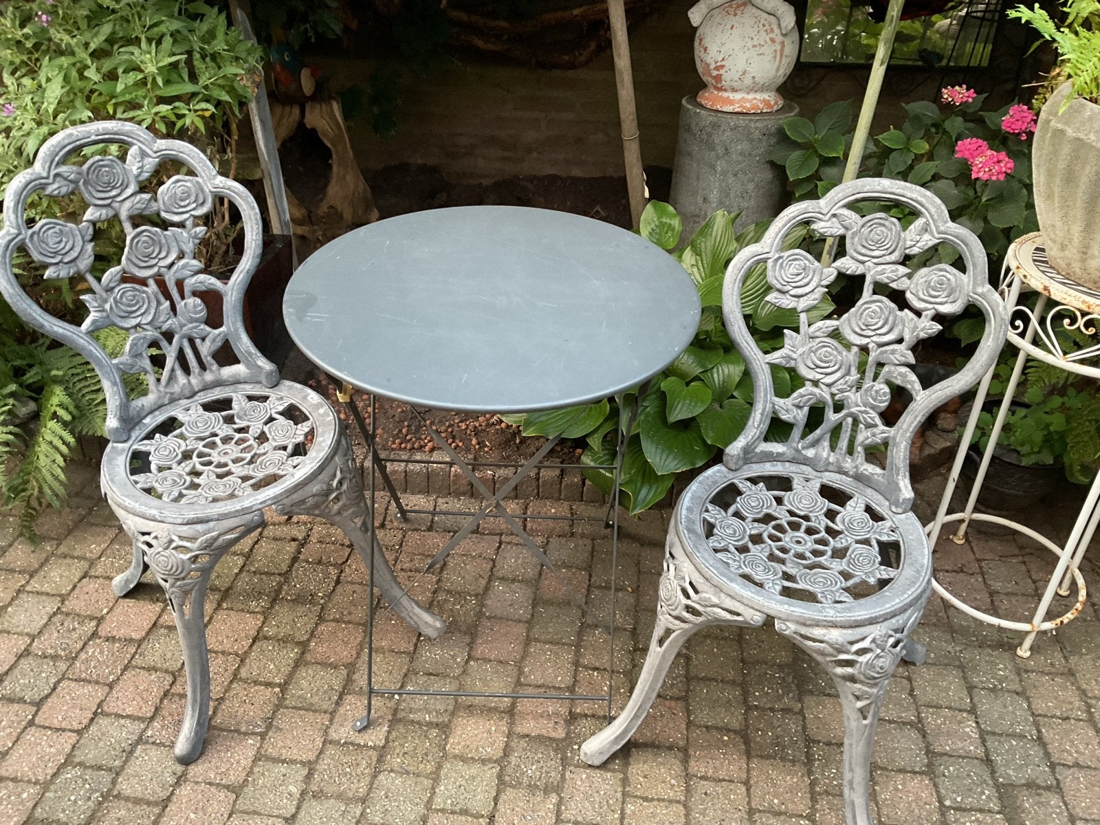 bistroset met roosmotief, Overige materialen, Gebruikt, Eettafel, Tuinset