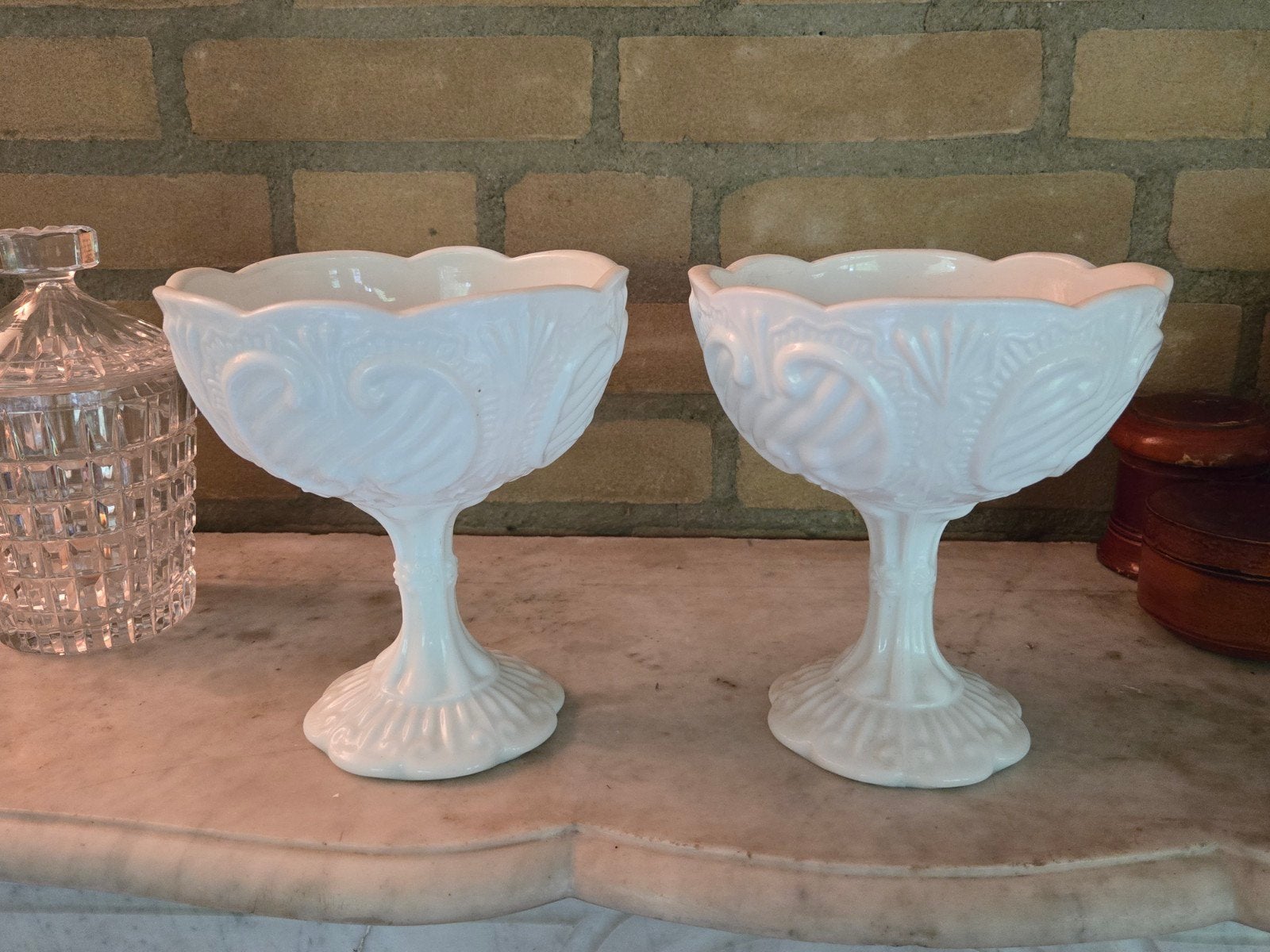 Prachtige vintage opaline melkglas bokalen coupes, Overige typen, Rond, Ophalen of Verzenden, Glas
